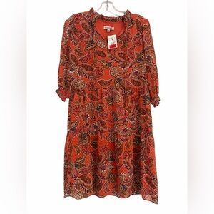 Nanette Lepore Red Paisley Long Sleeve Dress